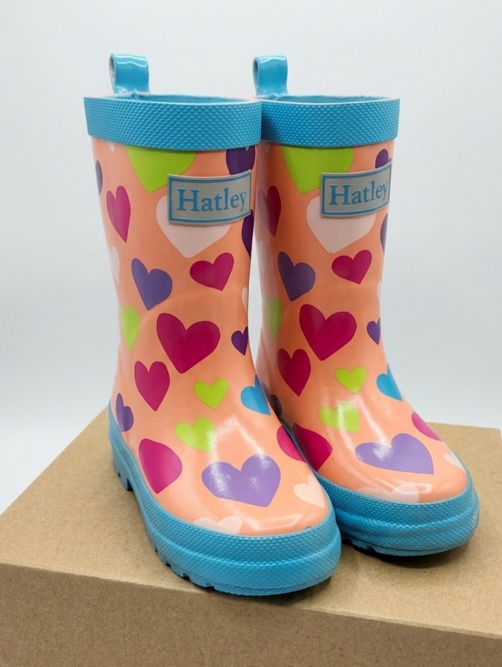 Hatley Toddler Girls Rainbow Hearts Rain Boots Size 6